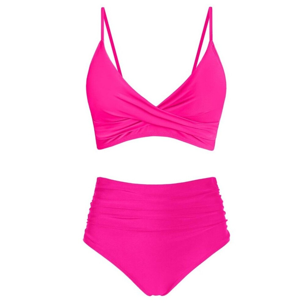 Amy Babe Women's High Waisted Bikini Sets Push Up Twist Front Spaghetti Straps M